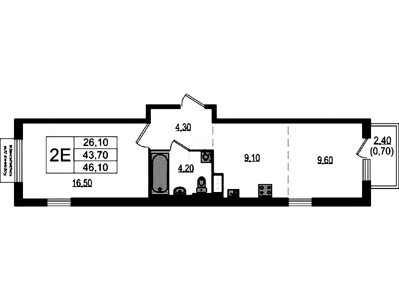 1-комнатная квартира 44.4 м², 5/9 эт., ЖК «Курортный квартал»